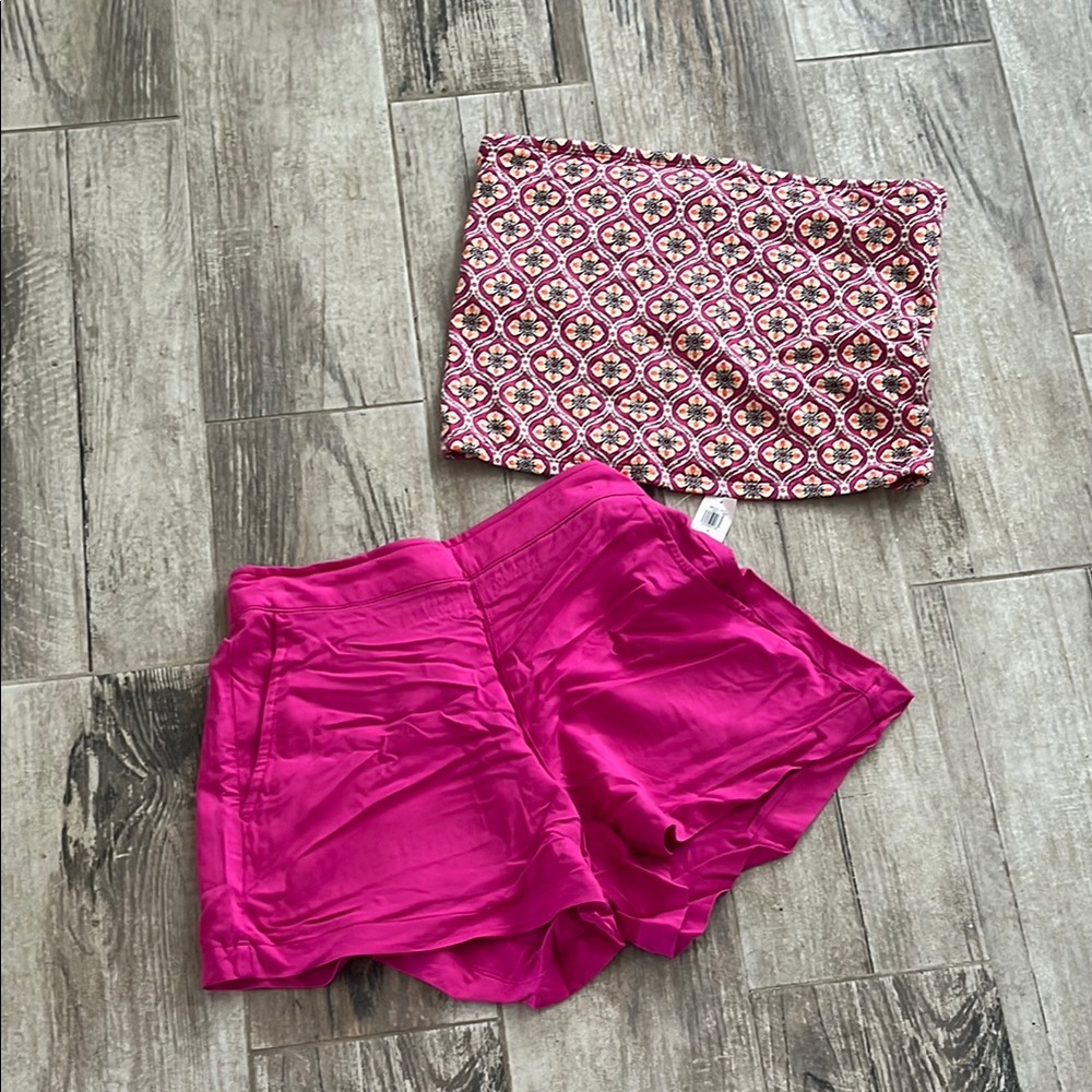 Pink Patterned Tube Top and Shorts Set